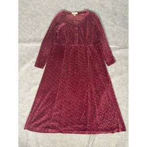 Eddie Bauer Petite M M Burgundy Velvet Burnout Pattern Long Sleeve Maxi Dress
